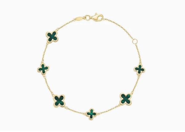 9ct Yellow Gold Malachite Clover Bracelet promotional image